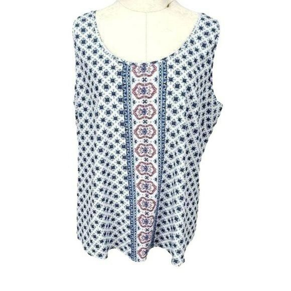 Time And Tru Women's‎ White Medallion Print Sleeve Blouse Tank Top Size XXL - Picture 1 of 10